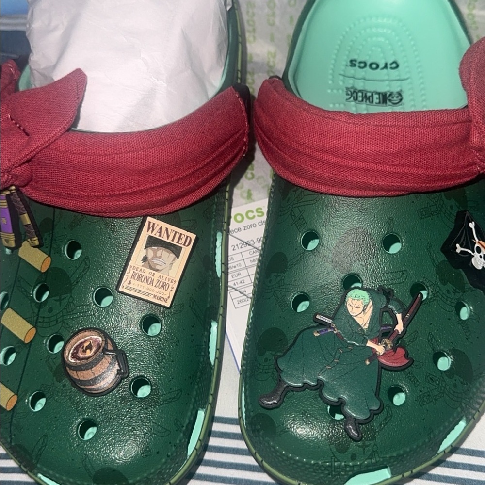 CROCS Kids Green Water Shoes with Red Strap